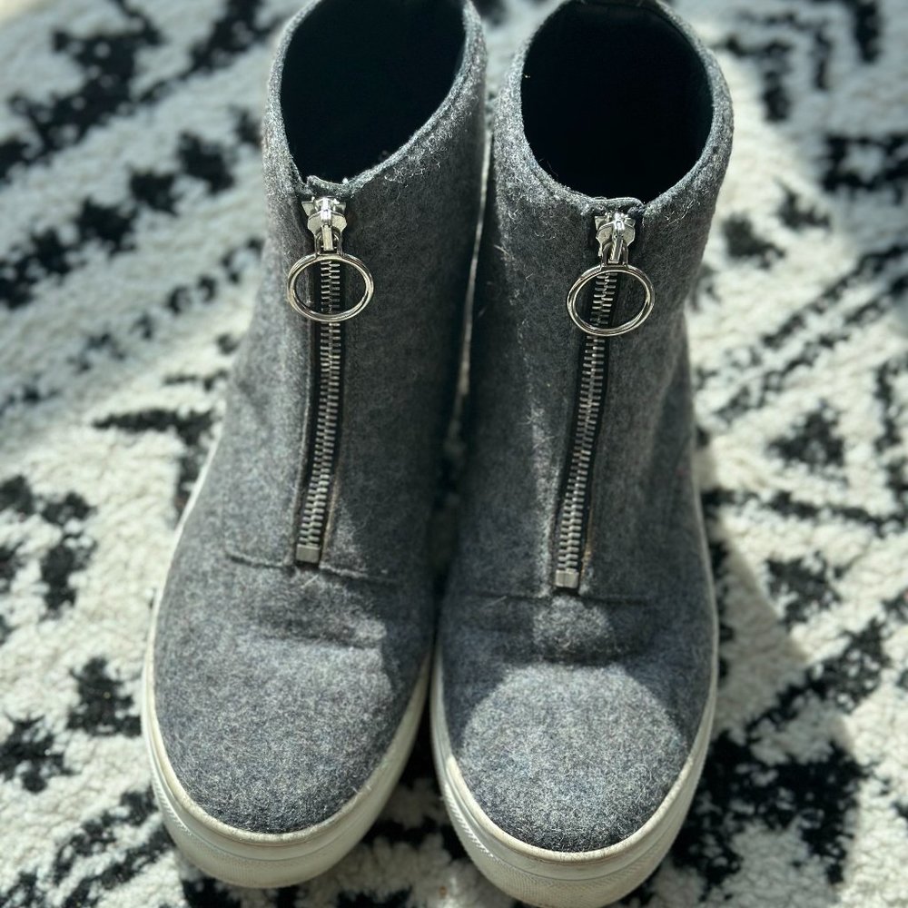 CELINE Paris Women's Gray Wool Felt Zip  High Top Sneakers Size 37.5